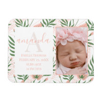 Monogrammed Name Floral Pink Birth Announcement