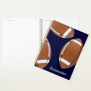 Monogrammed Name Football Navy Blue  Planner