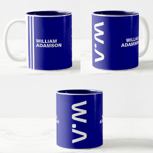 Monogrammed Name For Him Modern Navy Blue White Two-Tone Coffee Mug