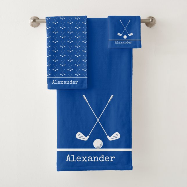 Monogrammed name golfing sports bath towel set (Insitu)
