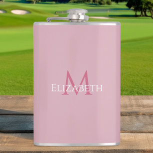 Monogrammed Name Initial Pink Custom Hip Flask