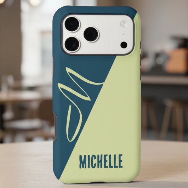 Monogrammed Name Modern Pistachio and Petrol Blue (Creator Uploaded)