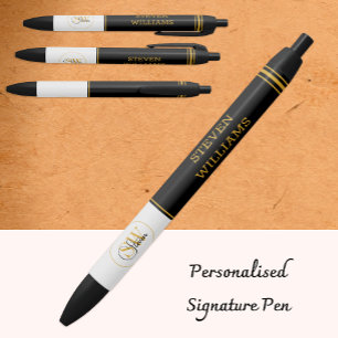 Monogrammed Name & Modern Signature Black Ink Pen