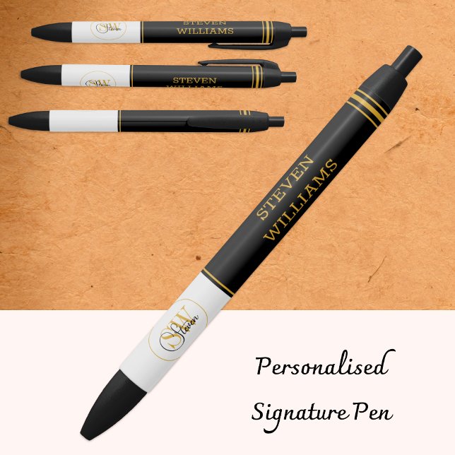 Monogrammed Name & Modern Signature Black Ink Pen (Creator Uploaded)