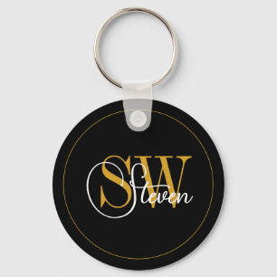 Monogrammed Name & Modern Signature Key Ring
