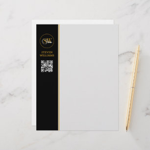 Monogrammed Name & Modern Signature / QR Code Custom Letterhead