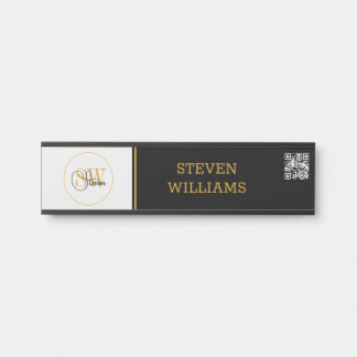 Monogrammed Name & Modern Signature / QR Code Door Sign