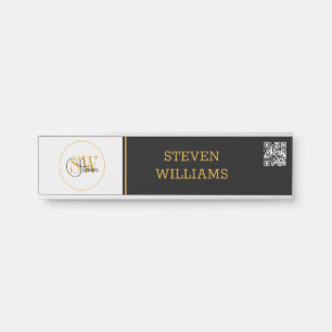 Monogrammed Name & Modern Signature / QR Code Door Sign