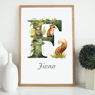 Monogrammed Name Nursery Poster Woodland Letter F