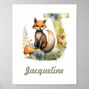 Monogrammed Name Nursery Poster Woodland Letter J