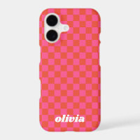 Monogrammed Name Pink Red Checkerboard Pattern 