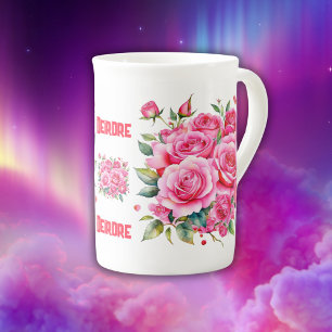 Monogrammed Name Pink Roses   Bone China Mug