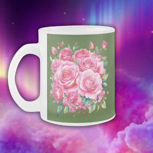 Monogrammed Name Pink Roses   Frosted Glass Coffee Mug