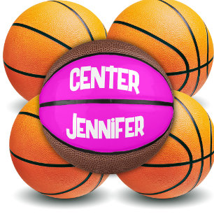 Monogrammed Name & Position in Pink/White   Mini Basketball