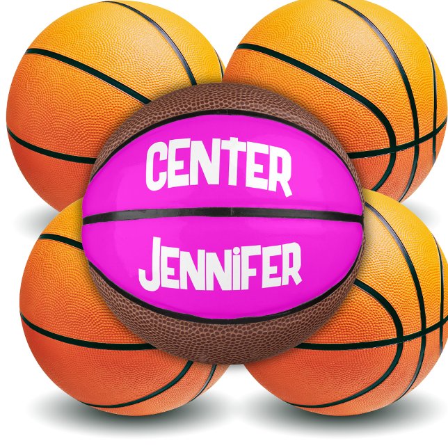 Monogrammed Name & Position in Pink/White | Mini Basketball (Creator Uploaded)