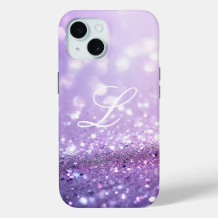 Monogrammed Name Purple Glitter Fashion iPhone 15 Case