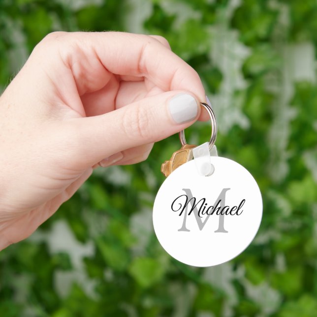 Monogrammed Name Template Elegant Modern Circle Key Ring (Hand)