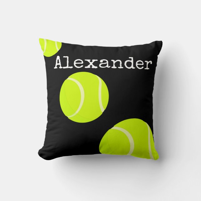 Monogrammed Name Tennis Ball Black  Cushion (Front)