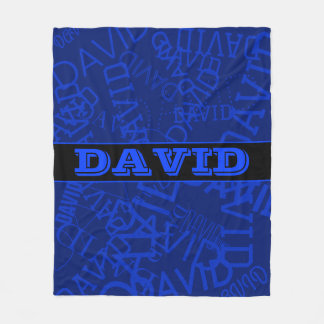 Monogrammed name with name collage in navy blue fleece blanket