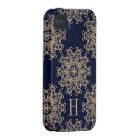 Monogrammed Navy Blue and Gold Exotic Medallion