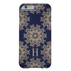 Monogrammed Navy Blue and Gold Exotic Medallion