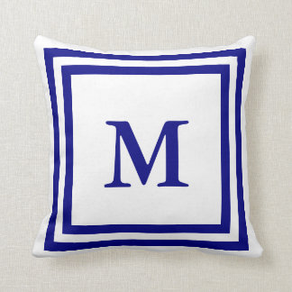 Monogrammed Navy Blue and White Cushion