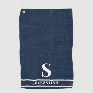 Monogrammed Navy Blue and White Modern Golf Towel