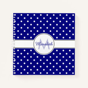 Monogrammed Navy Blue Polka Dot Pattern Notebook