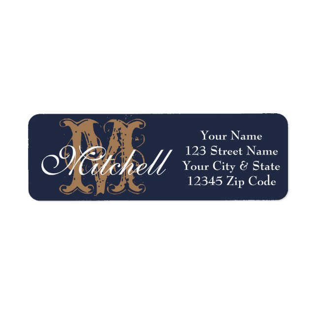 Monogrammed Navy Blue return address labels (Front)
