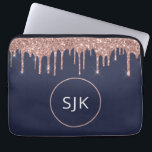 Monogrammed Navy Blue Rose Gold Glitter Drips Laptop Sleeve<br><div class="desc">Girly Blush Pink - Rose Gold and Navy Blue Faux Glitter Drips and Sparkle Elegant Monogrammed Initials Case. This case can be customised to include your initial and first name.</div>