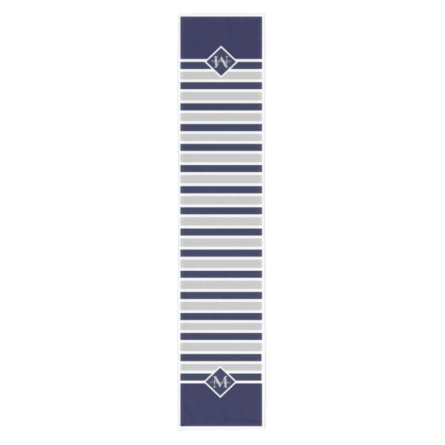 Monogrammed Navy Blue White Crab Nautical Short Ta Short Table Runner (Front)