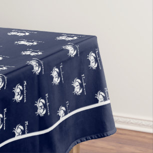 Monogrammed Navy Blue White Crab Nautical   Tablecloth