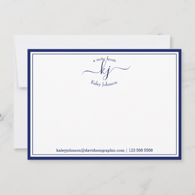 Monogrammed Navy White From The Desk Of Note Card (Front)
