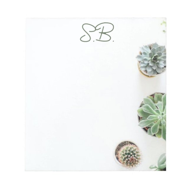 Monogrammed Notepad with Succulents (Front)