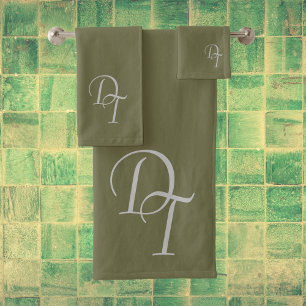 Monogrammed -  Olive bath towel set