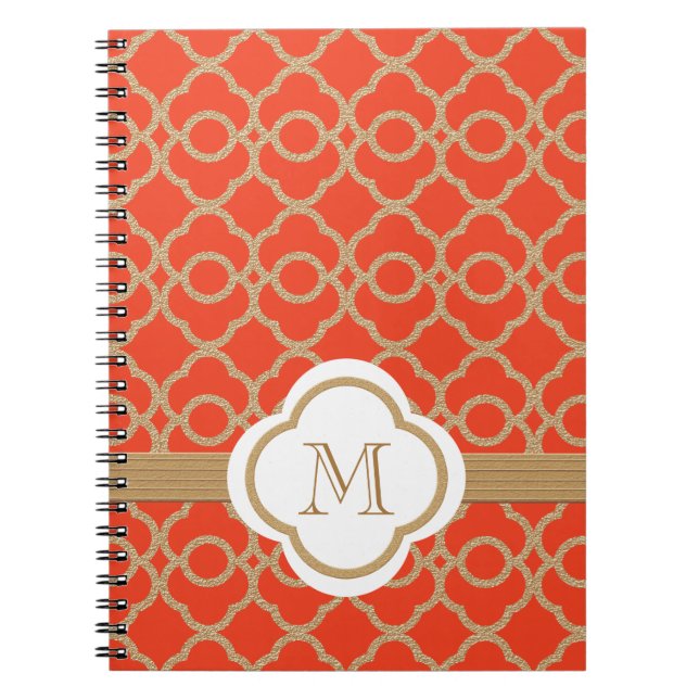 Monogrammed Orange and Gold Moroccan Spiral Notebook (Front)