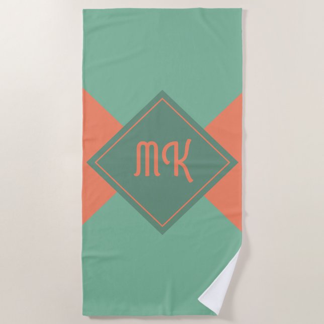 Monogrammed Orange and Green Beach Towel (Front)