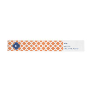 Monogrammed Orange and Royal Blue Quatrefoil Wraparound Address Label