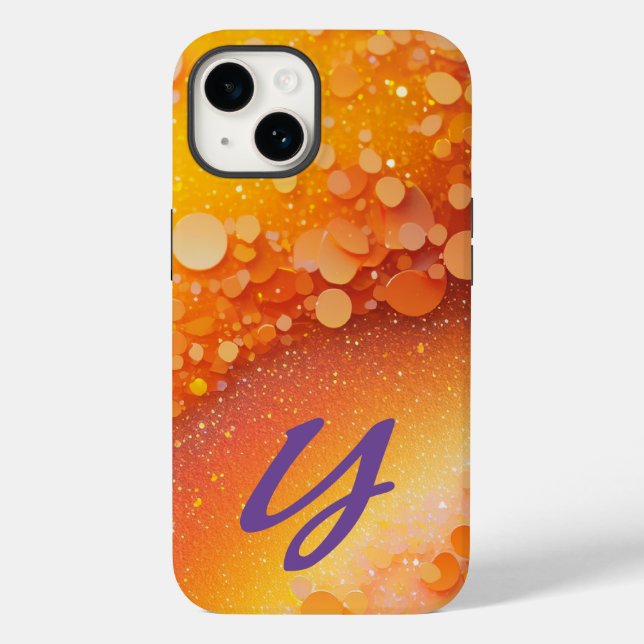 Monogrammed Orange Yellow Glitter Case-Mate iPhone Case (Back)
