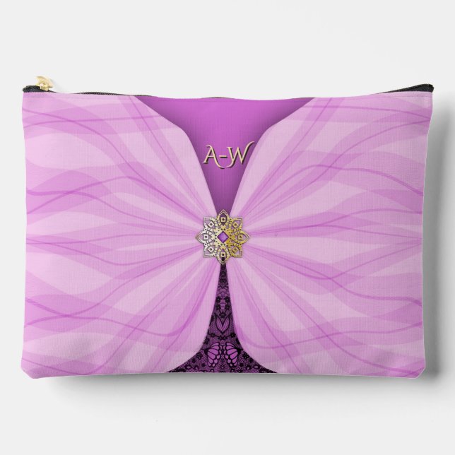 Monogrammed Orchid Pink Jewel Textile Illusion   Accessory Pouch (Front)