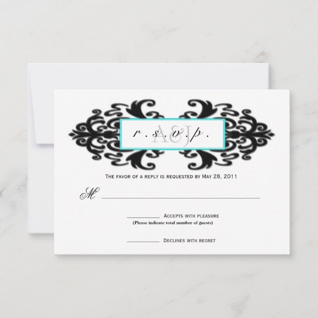 Monogrammed Ornamental Damask RSVP Card (Front)