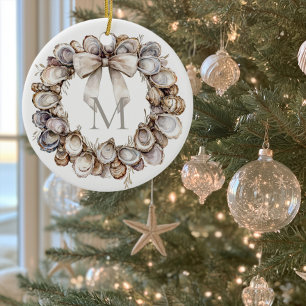 Monogrammed Oyster Shell Wreath Christmas Ceramic Tree Decoration