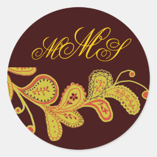 Monogrammed Paisley Chocolate Brown Sticker