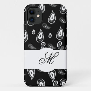 Monogrammed Paisley Vintage Black White Case-Mate iPhone Case