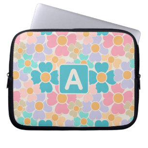Monogrammed Pastel Flowers Laptop Sleeve