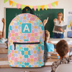 Monogrammed Pastel Flowers Printed Backpack