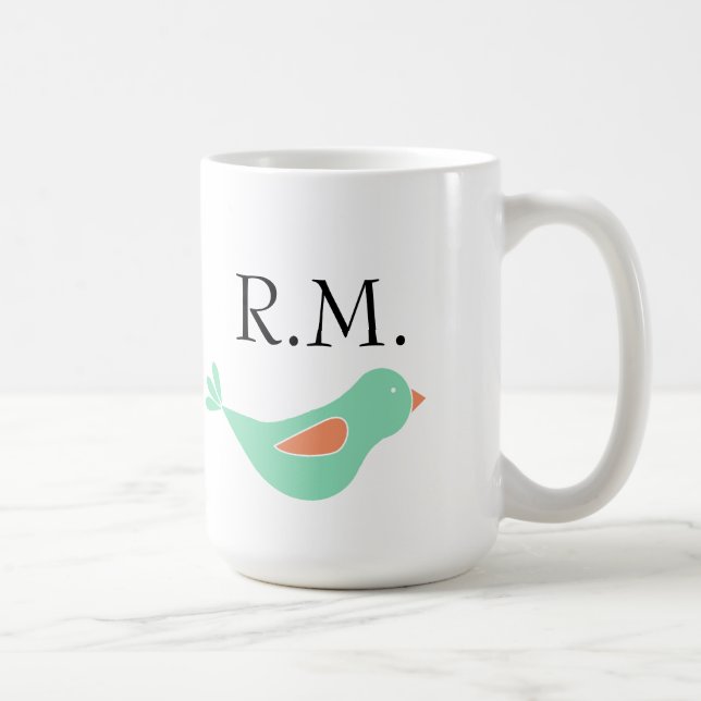 Monogrammed Pastel Green Bird Coffee Mug (Right)