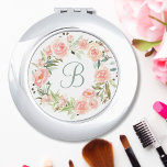 Monogrammed Pastel Pink Flower Wreath Compact Mirror<br><div class="desc">Gift your bridesmaids with personalised elegance! Our Monogrammed Pink Blush Flower Wreath Compact Mirror – a charming touch for a spring wedding day.</div>