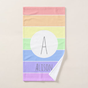 Monogrammed Pastel Rainbow Colourful Stripes Bath Towel Set