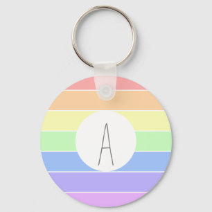 Monogrammed Pastel Rainbow Colourful Stripes Key Ring